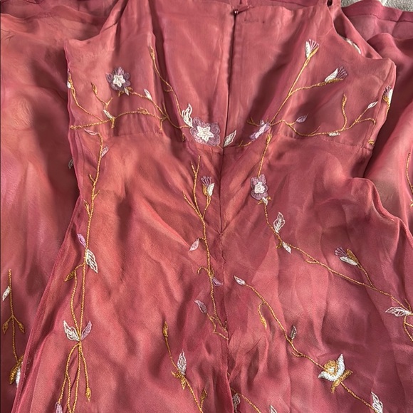 Neiman Marcus Anopia Collezioni Silk Embroidered Floral Full Length Dress